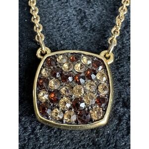 Ralph Lauren Gold-Tone Rhinestone Pendant 18" Adjustable Maroon Brown Smokey